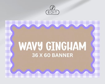 Purple Gingham Wavy Border Banner 36x60 | Editable Canva Template | Purple Party Banner Sign | Custom Banner Template