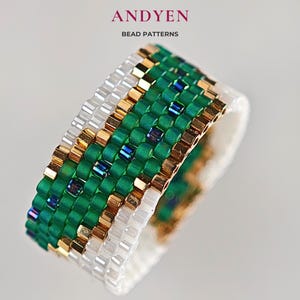 Peyote Ring Pattern PDF, Miyuki Delica 11/0 Bead Chart, Even Count Emerald Gold Wave Design – Serene