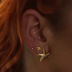 18k Gold Vintage Chunky Starfish Earrings Set, Beach Earrings, Statement Earrings, Gift for Her, Bridesmaid Gift, Valentines Gift
