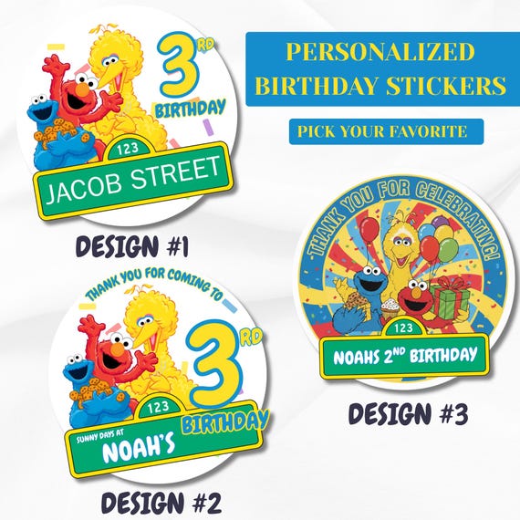 Personalized Sesame Street Birthday Stickers for Kids Party | Custom Elmo Stickers | Goodie Bag & Favor Labels