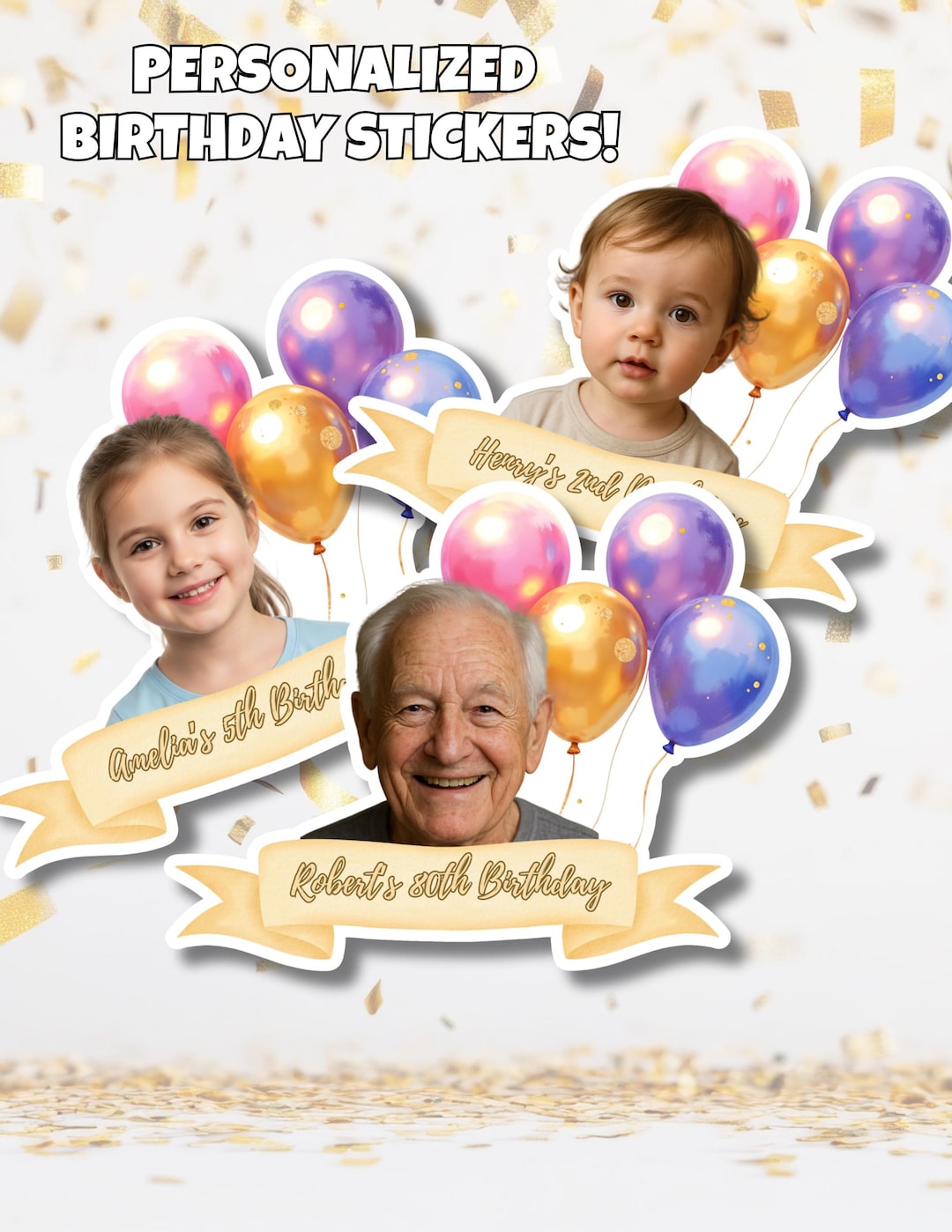 Personalized Portrait Birthday Stickers - Custom Birthday Stickers ...