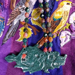 Mayan Jade ceremonial carved crocodile&quot;IMOX&quot; with faced agate made in  Guatemala by Mayaitzarts unique Designs
