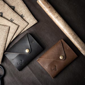 Geldbörse aus Leder | Minimal Handgemacht Leder Geldbörse |  Schlanker Business-Kartenhalter aus Leder mit passendem Schlüsselanhänger