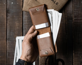 Classic Brown Leather Bifold Wallet | Handmade Leather Wallet for Men | Slim Leather Card Holder Wallet with Complimentary Matching Keychain