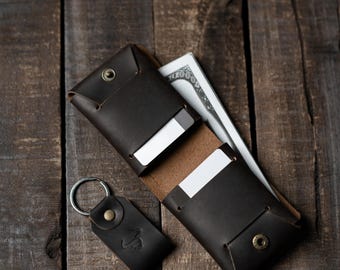 Classic Black Leather Bifold Wallet | Handmade Leather Wallet for Men | Slim Leather Card Holder Wallet with Complimentary Matching Keychain