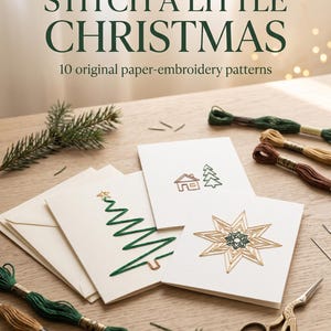 10 Christmas Thread Card Patterns, Paper Embroidery PDF, DIY Christmas Cards, Prick and Stitch Pattern, Printable Christmas Craft, gift