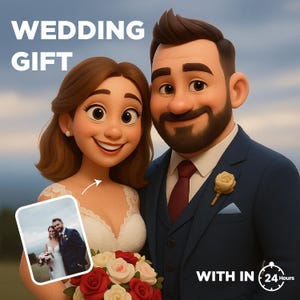 Custom Pixar-Style wedding gift Cartoon Portrait | Personalized Digital Artwork of Couples, Unique Gift Illustration, Same day delivery