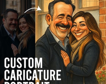 Gepersonaliseerde karikatuurportret: aangepast digitaal kunstcadeau (JPG + pdf)