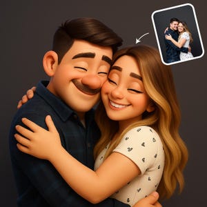 Custom Pixar-Style Couple Cartoon Portrait | Personalized Digital Artwork of Dogs, Families, Unique Gift Illustration, Same day delivery