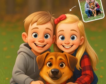 Custom Pixar Style Pet Portrait: Personalized Digital Art Gift (Digital Download