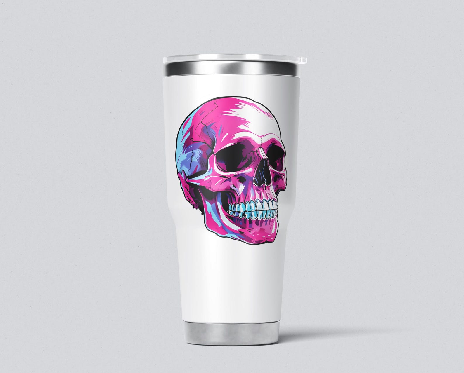 Vivid Neon Pink Skull Sticker - Etsy