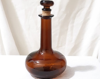 Vintage Brown Wine Flask Bottle- Made In Canada with Cork Stopper Collectible