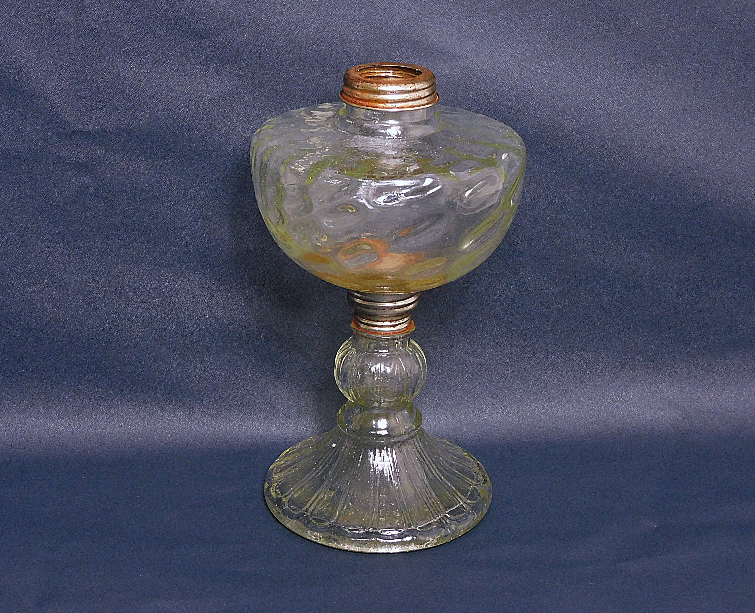 Antique 1900's Decorative Two Piece Clear Glass Oil Lamp Font