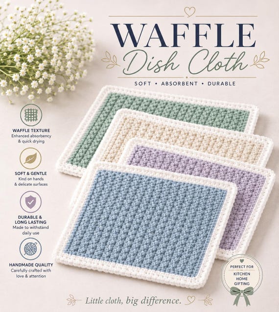 Farmhouse Crochet Dishcloth Pattern, Easy Beginner Tutorial (PDF Download)
