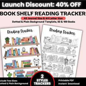 Bookshelf Reading Tracker Printable, Book Journal, Reading Log, Reading Tracker, Daily Habit Tracker, Book Challenge Printable