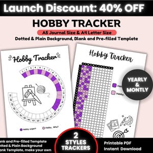 Hobby Tracker Printable: A5/A4 Journal, Activity Planner (PDF)