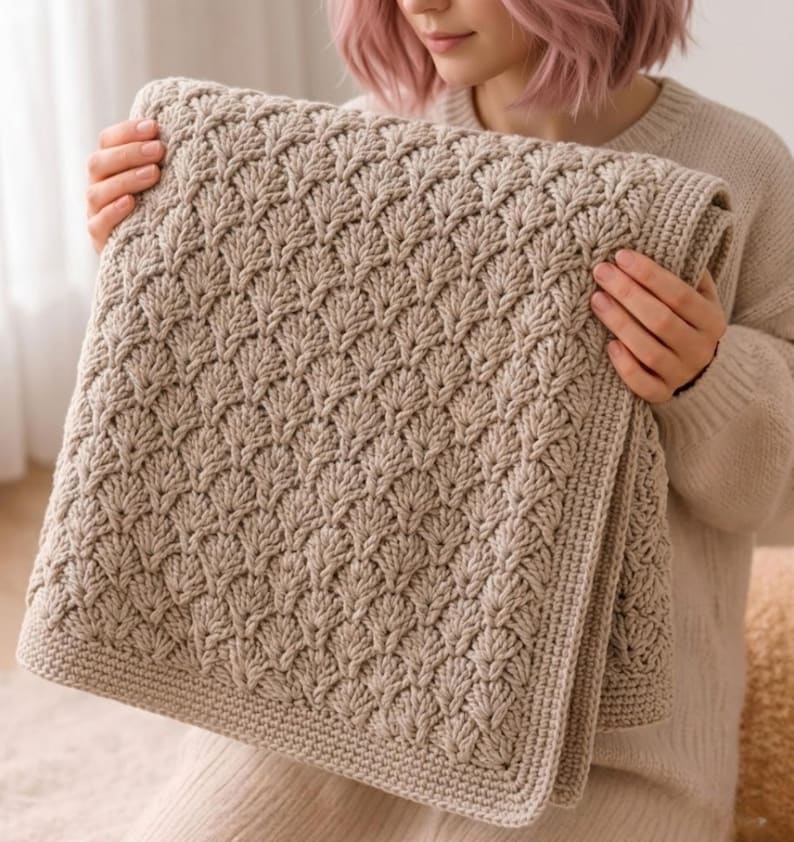 Shell Crochet Stitch Blanket Pattern, Easy Crochet Blanket Pattern ...