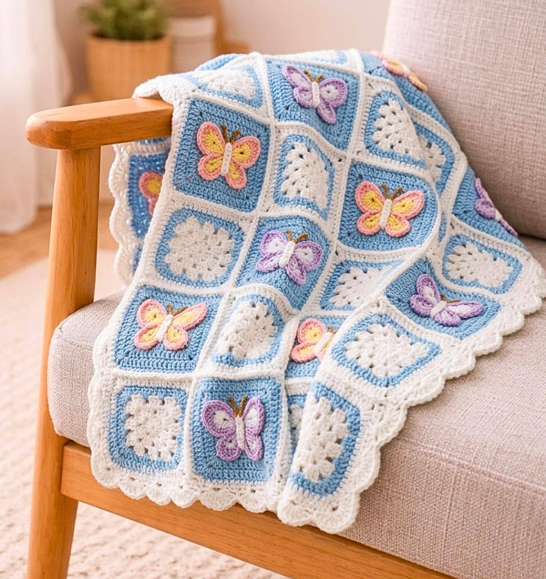 32 Checkerboard Crochet Patterns for Blankets, Bags, Garments, and Home Accents 9 Butterfly Checkerboard Granny Square Crochet