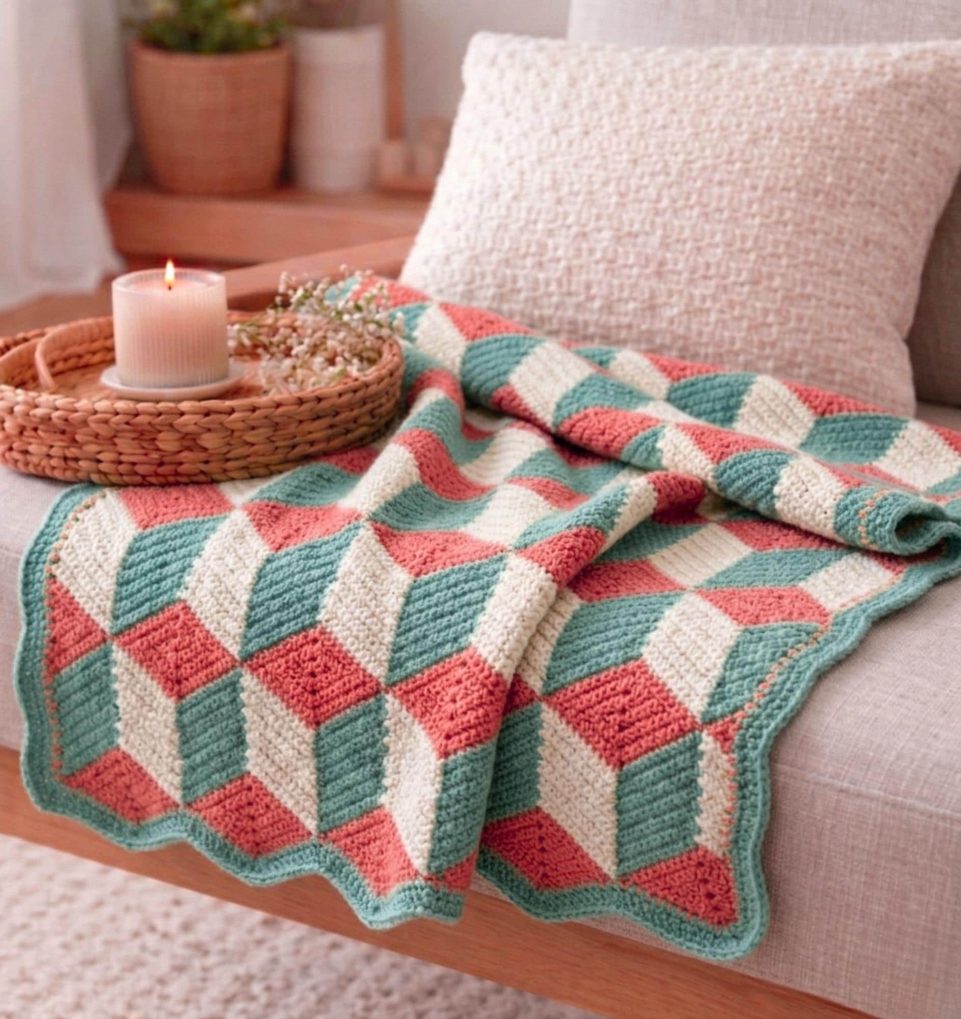30 3D Crochet Patterns for Texture, Shape, and Standout Handmade Projects 22 3D Cube Effect Afghan