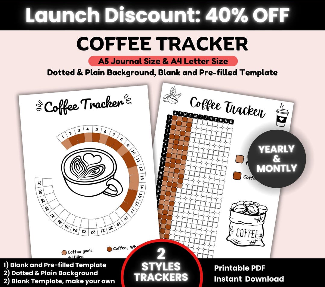Coffee Tracker Printable, Coffee Lover Gift, Monthly Yearly Habit ...