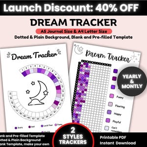 Dream Tracker Printable, Dream Log, Dream Journal, Sleep Tracker, Dream Analysis, Dream Diary