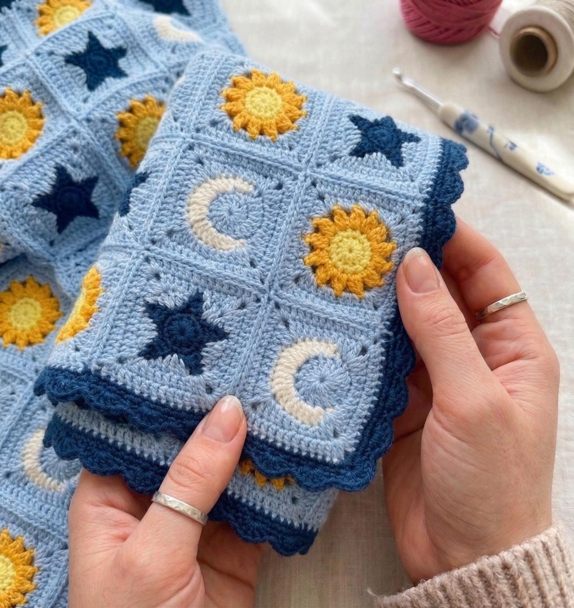 40 Fabulous Crochet Star Blankets and Patterns You Must Make 3 Granny Square Sun Moon and Stars Blanket