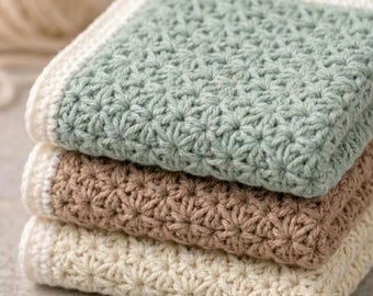 Star Stitch With White Border Dish Cloth Crochet Pattern, Crochet Pattern (PDF Download)