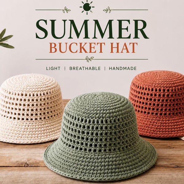 Crochet Bucket Hat Pattern, Summer Hat (Digital Download)