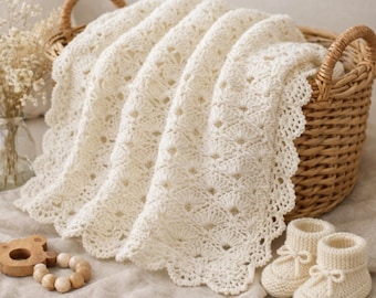Easy Baby Blanket Pattern,  Shell Stitch Crochet Pattern Updated with step by step photos guide(PDF Download)