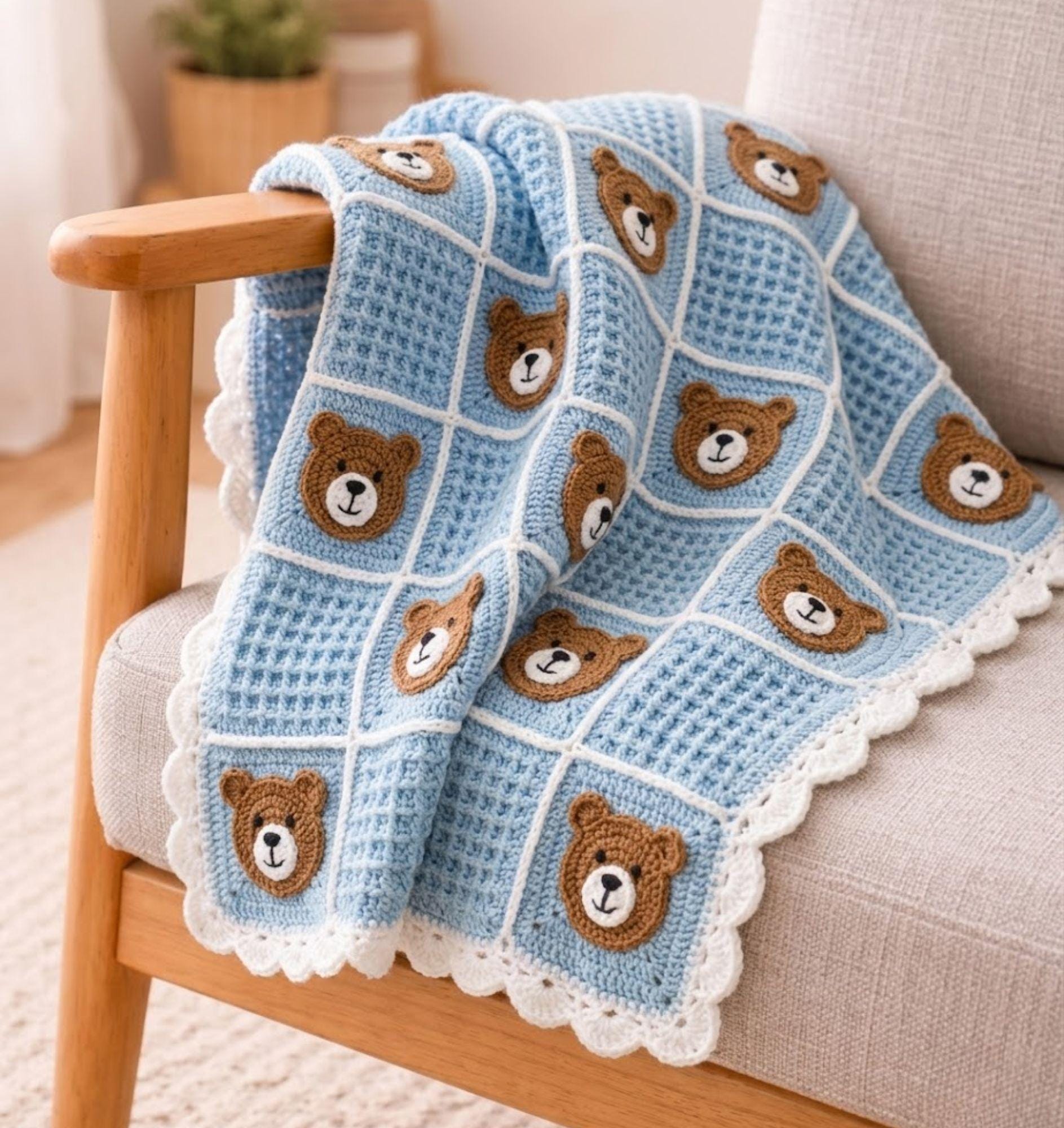 30 Teddy Bear Blanket Crochet Patterns for Cozy Baby Gifts, Loveys, and Keepsake Afghans 17 Sweet Baby Bear Checkered Blanket