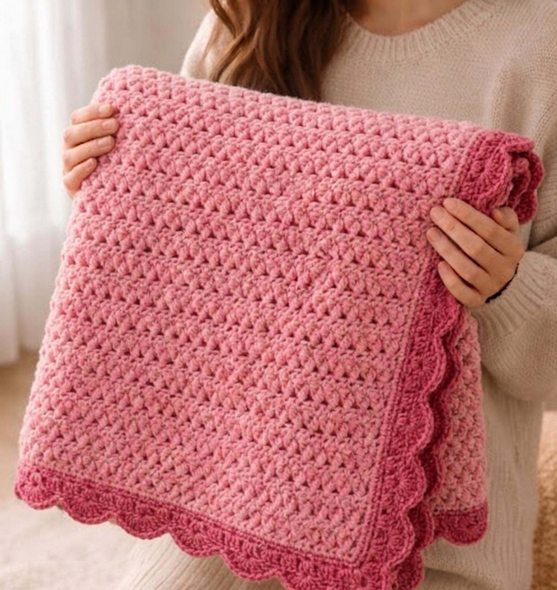 39 Crochet Borders with Lace, Scallops, Frames, and Table Runners 8 Crochet Pattern Moss Stitch Baby Blanket with Scalloped