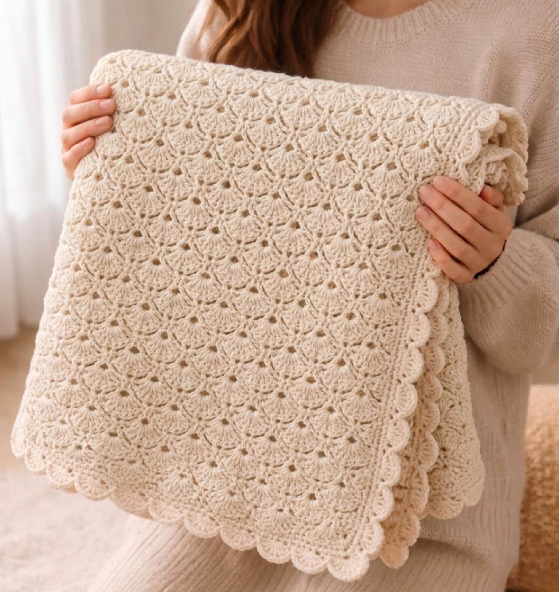 The Classic Scalloped Shell Blanket Throw, Easy Crochet Afghan Pattern ...