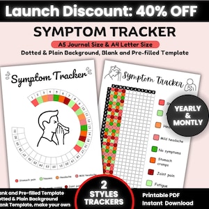   -Tracker zum Ausdrucken, monatlicher Leidens-Tracker, Gesundheits-Tracker, symptom Journal,