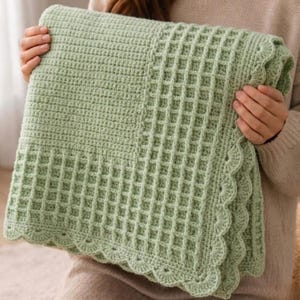 Waffle Stitch Baby Blanket with Scalloped Border Crochet Pattern PDF, Instant Download