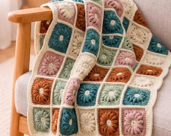 Crochet Daisy Granny Square Blanket Pattern, Textured Throw (PDF Patterns)