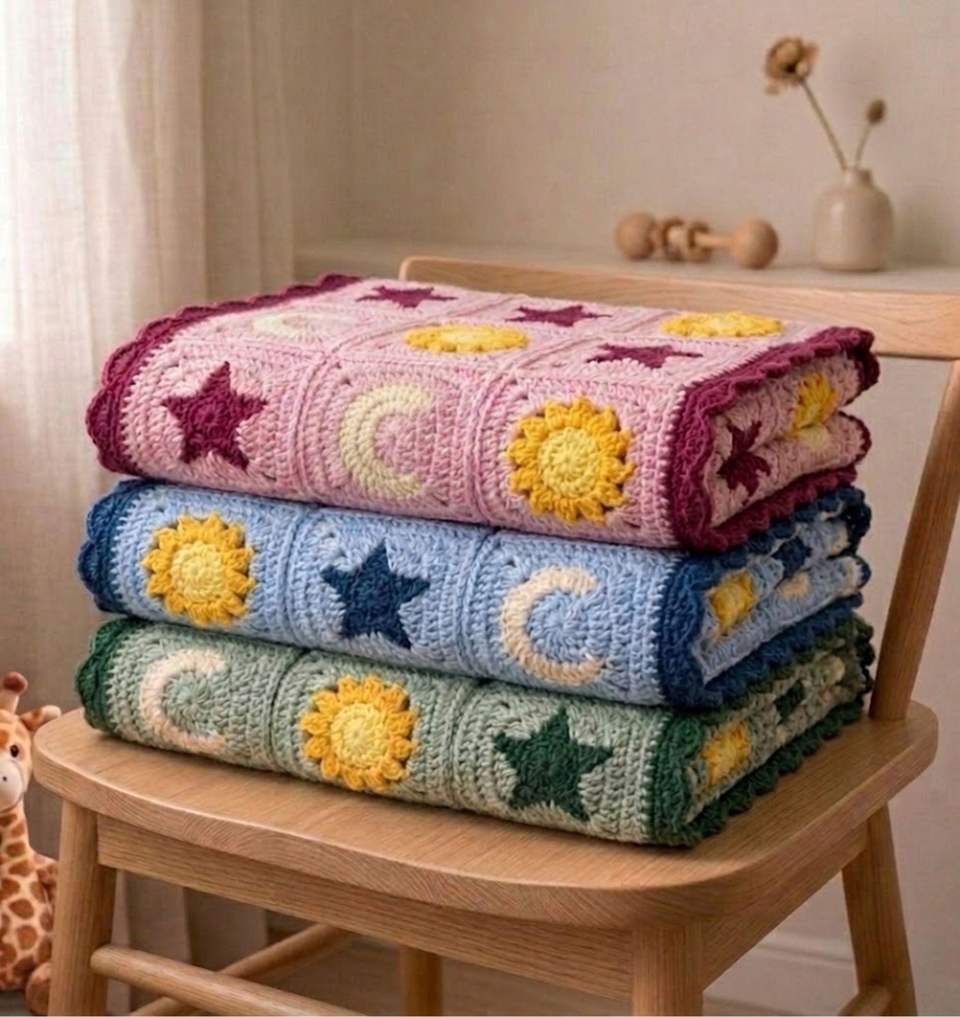 40 Fabulous Crochet Star Blankets and Patterns You Must Make 36 Granny Square Sun Moon Stars Blanket Crochet