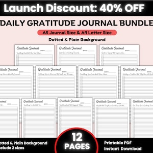 Daily Gratitude Journal BUNDLE Printable, Mindfulness Log Gratitude Planner Self Care Planner Daily Journal for Women Mental Health Journal
