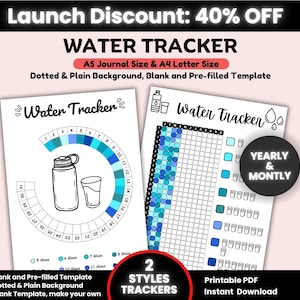Water Tracker Daily Printable, Daily Tracker, Monthly Tracker, Water Log, Hydrate Tracker, Health Tracker, Habit Tracker Printable