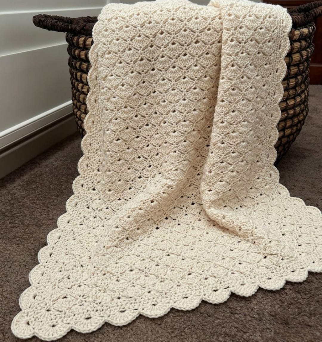 Scalloped Shell Blanket Throw, Easy Crochet Pattern (PDF Download) - Etsy