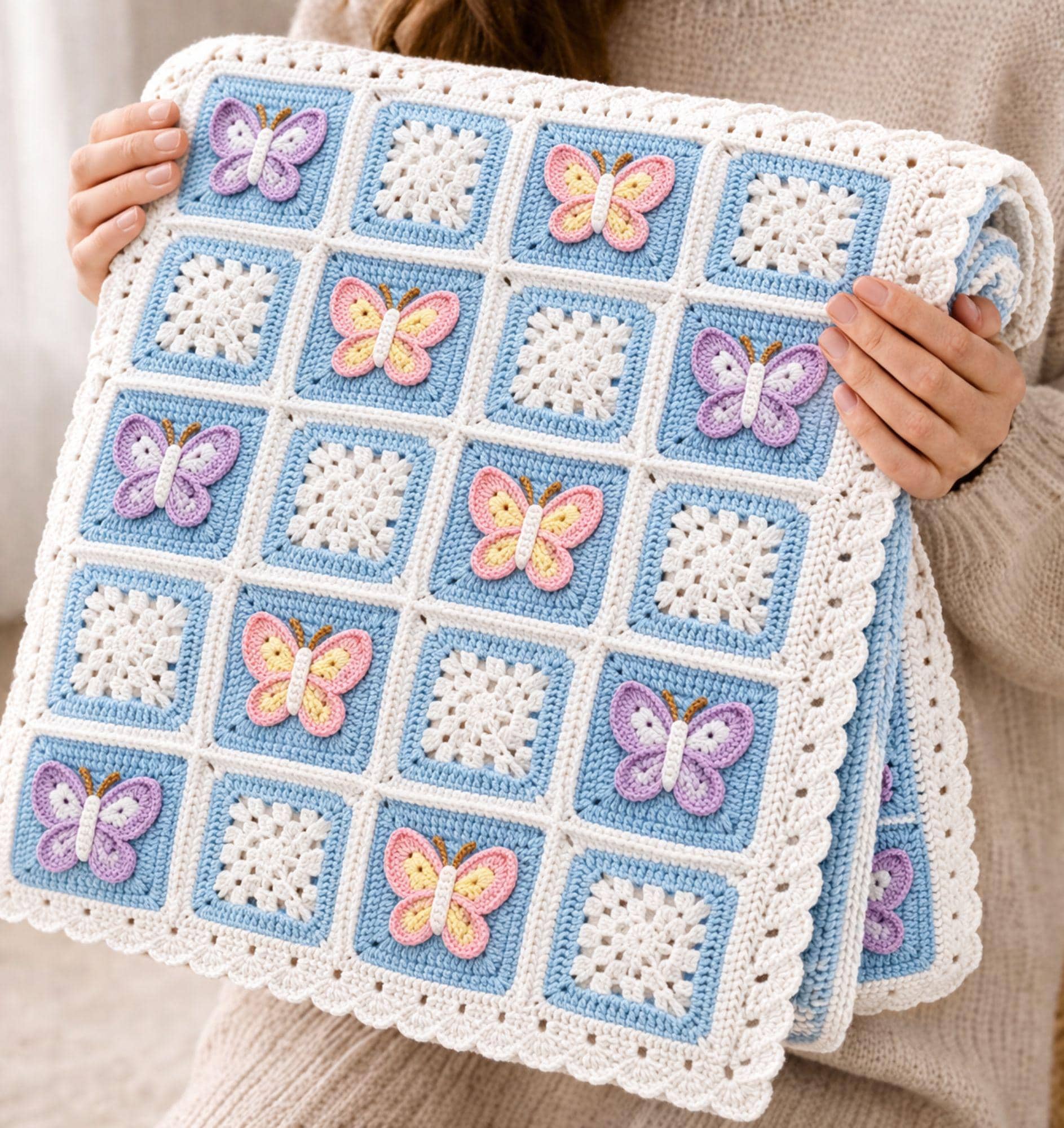 32 Checkerboard Crochet Patterns for Blankets, Bags, Garments, and Home Accents 7 Pastel Butterfly Checkerboard Granny Square Crochet