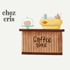 Clipart de café, autocollants, image de marque, éléments de menu essentiels, illustration d'amateur de café mignon, types de cafetières, PNG numérique