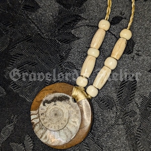 Ammonite Fossil & Buffalo Bone Pendant