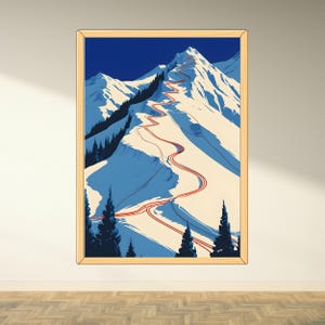 Ski Slopes Art Print | Modern Mountain Digital Download | Vintage Skiing Poster | Ski Lodge Wall Art | Airbnb Cabin Winter Decor, wall decor