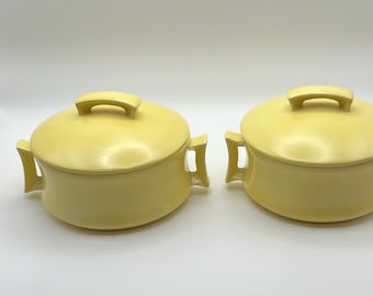 Vintage mugs | Arnels yellow ceramic bowls with handles and lids | MCM kitchen