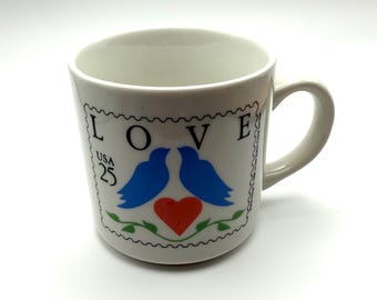 Vintage mug | 1990 Love Birds Stamp cup | USPS collectible