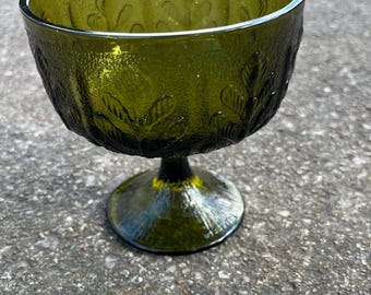 1978 FTD glass | pedestal bowl | translucent avocado green glass dish | MCM decor