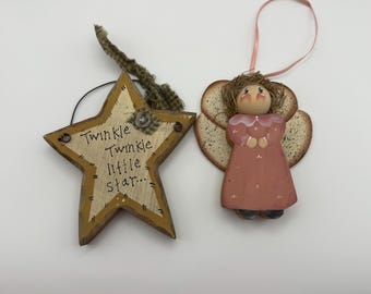 Vintage wall decor | wooden star and angel