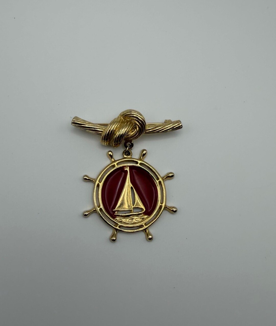 Siling Pin Vintage Sailing Pin | 1980s Nautical Knot With Sailboat and Ships Wheel ...