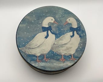 Vintage tin | Country Geese storage canister | cottagecore decor