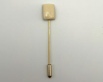 Vintage stick pin | beige rectangle shape gold tone